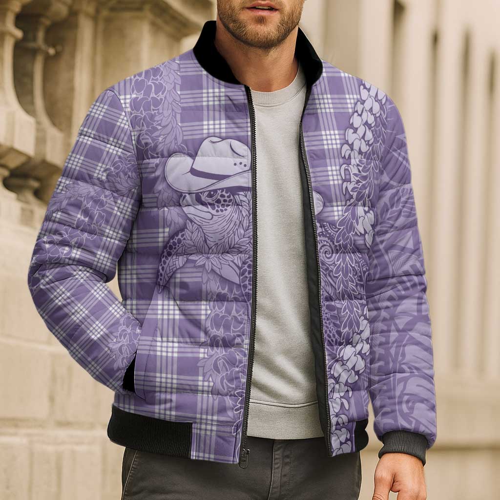 Purple Hawaii Palaka Cowboy Turtle Bomber Puffer Jacket Hawaiian Paniolo Puakenikeni Maile Lei DT05 - Polynesian Pride