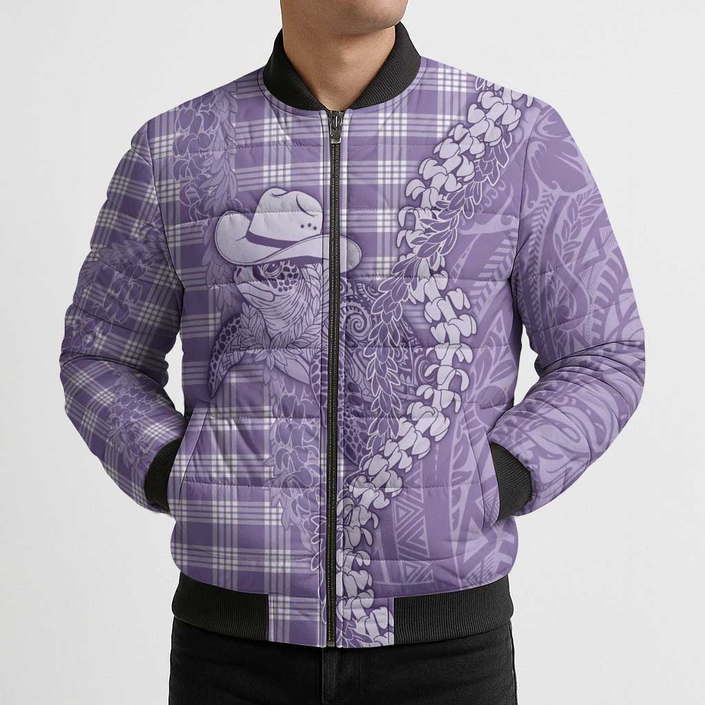 Purple Hawaii Palaka Cowboy Turtle Bomber Puffer Jacket Hawaiian Paniolo Puakenikeni Maile Lei DT05 - Polynesian Pride