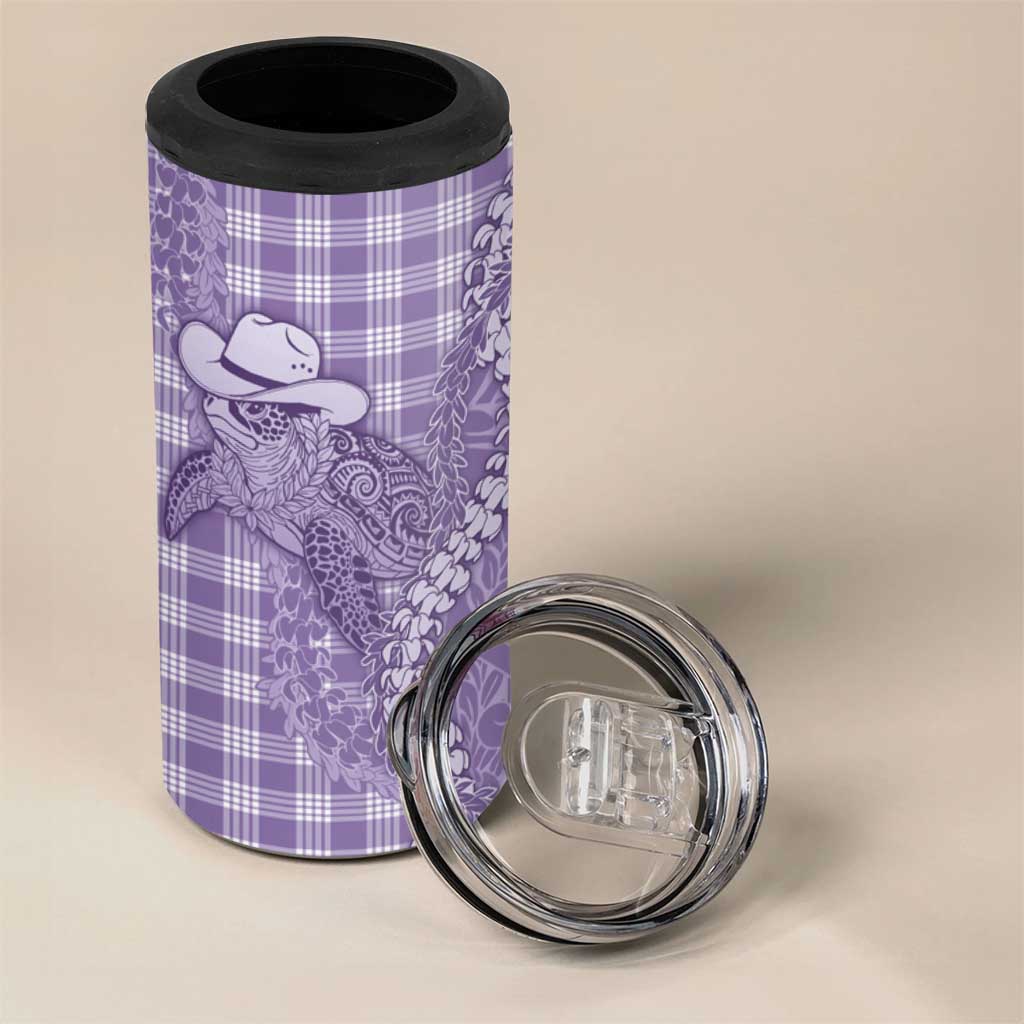 Purple Hawaii Palaka Cowboy Turtle 4 in 1 Can Cooler Tumbler Hawaiian Paniolo Puakenikeni Maile Lei DT05 - Polynesian Pride