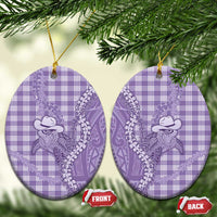 Purple Hawaii Palaka Cowboy Turtle Ceramic Ornament Hawaiian Paniolo Puakenikeni Maile Lei DT05 Oval Purple - Polynesian Pride