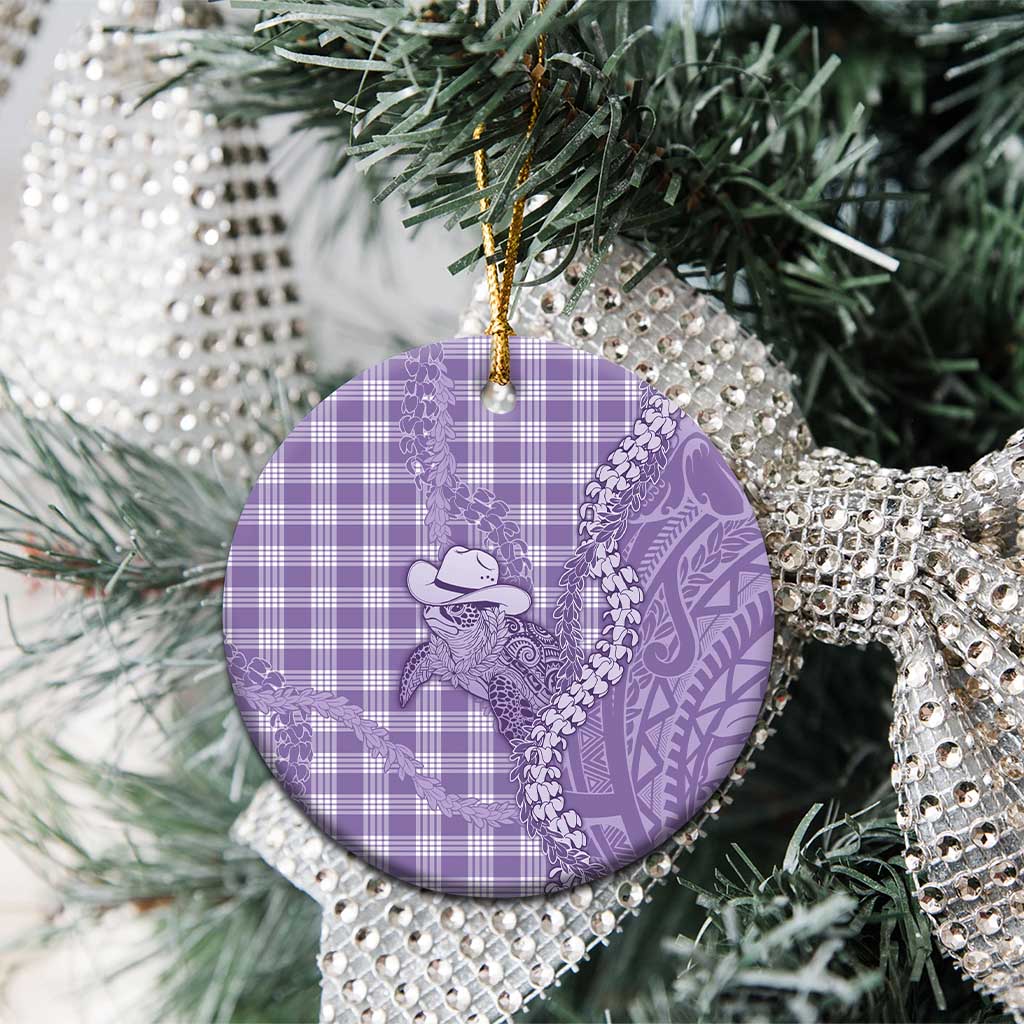 Purple Hawaii Palaka Cowboy Turtle Ceramic Ornament Hawaiian Paniolo Puakenikeni Maile Lei DT05 - Polynesian Pride