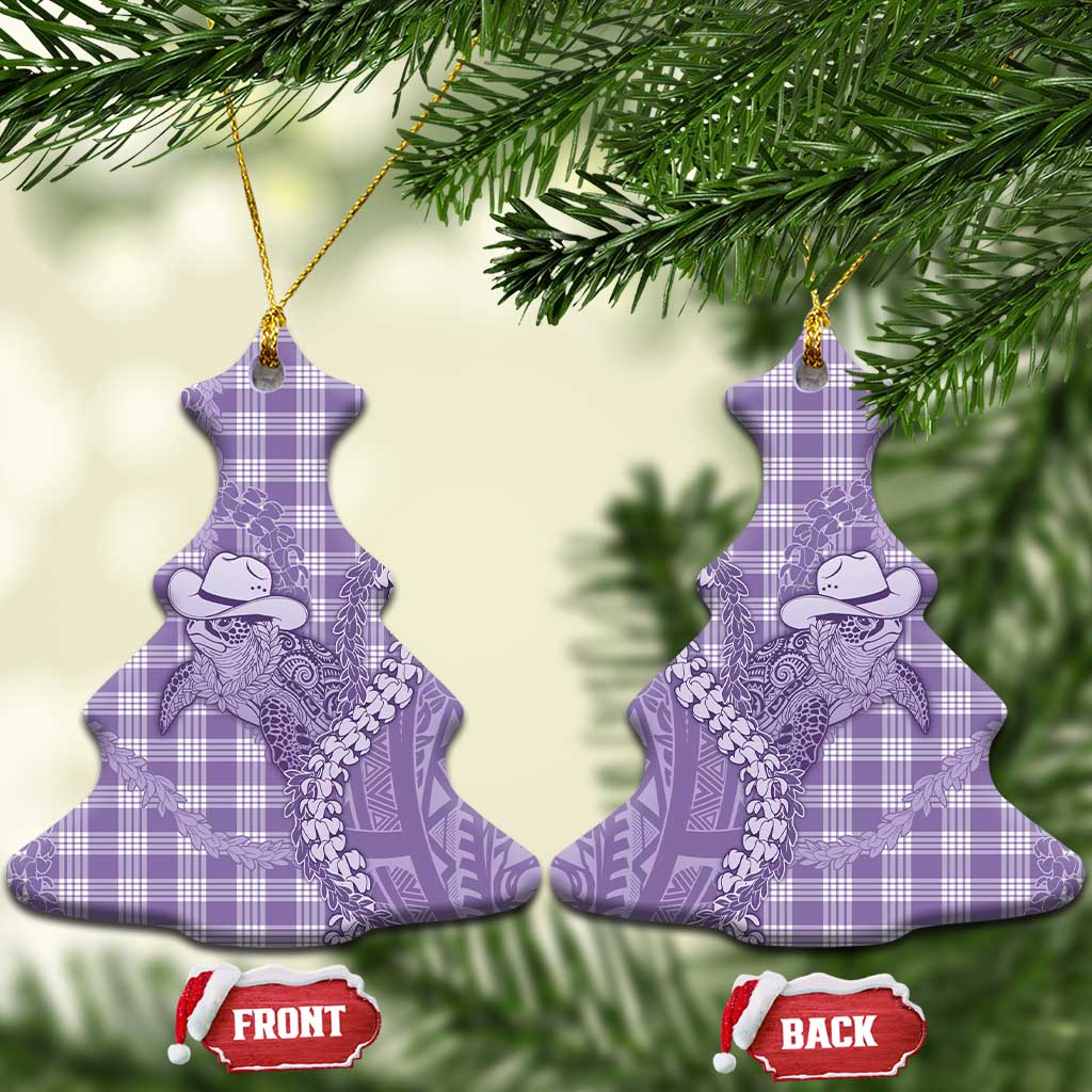 Purple Hawaii Palaka Cowboy Turtle Ceramic Ornament Hawaiian Paniolo Puakenikeni Maile Lei DT05 Christmas Tree Purple - Polynesian Pride