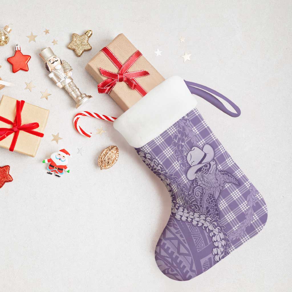 Purple Hawaii Palaka Cowboy Turtle Christmas Stocking Hawaiian Paniolo Puakenikeni Maile Lei DT05 - Polynesian Pride
