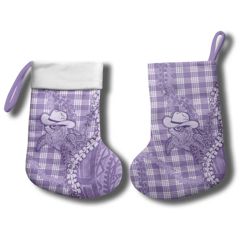 Purple Hawaii Palaka Cowboy Turtle Christmas Stocking Hawaiian Paniolo Puakenikeni Maile Lei DT05 - Polynesian Pride
