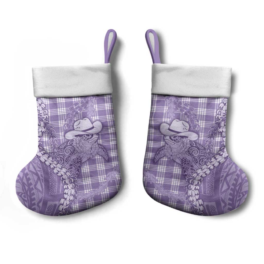 Purple Hawaii Palaka Cowboy Turtle Christmas Stocking Hawaiian Paniolo Puakenikeni Maile Lei DT05 - Polynesian Pride