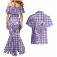 Purple Hawaii Palaka Cowboy Turtle Couples Matching Mermaid Dress and Hawaiian Shirt Hawaiian Paniolo Puakenikeni Maile Lei DT05 - Polynesian Pride