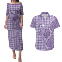 Purple Hawaii Palaka Cowboy Turtle Couples Matching Puletasi and Hawaiian Shirt Hawaiian Paniolo Puakenikeni Maile Lei DT05 Purple - Polynesian Pride