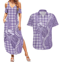 Purple Hawaii Palaka Cowboy Turtle Couples Matching Summer Maxi Dress and Hawaiian Shirt Hawaiian Paniolo Puakenikeni Maile Lei DT05 Purple - Polynesian Pride