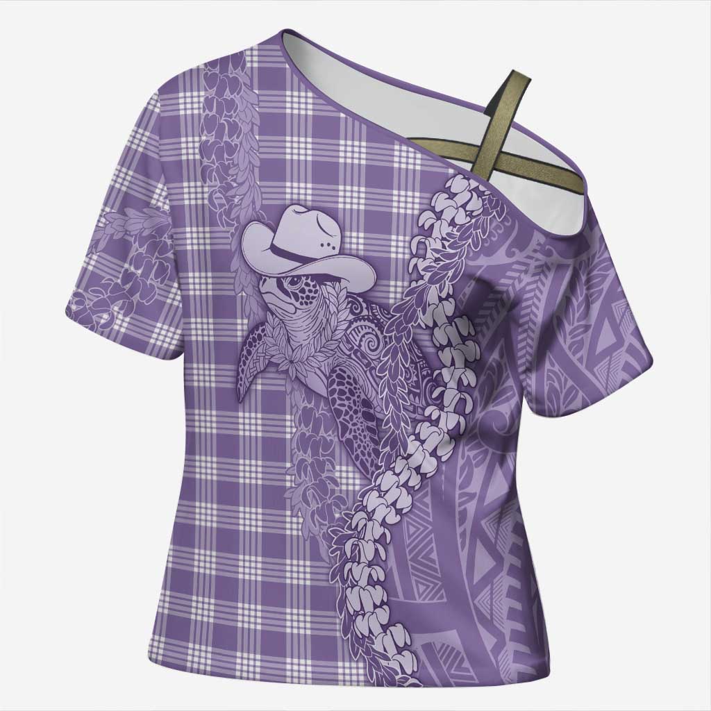 Purple Hawaii Palaka Cowboy Turtle Cross Shoulder Shirt Hawaiian Paniolo Puakenikeni Maile Lei DT05 Female Purple - Polynesian Pride