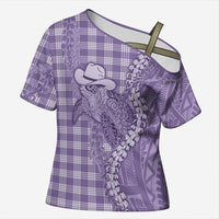 Purple Hawaii Palaka Cowboy Turtle Cross Shoulder Shirt Hawaiian Paniolo Puakenikeni Maile Lei DT05 Female Purple - Polynesian Pride