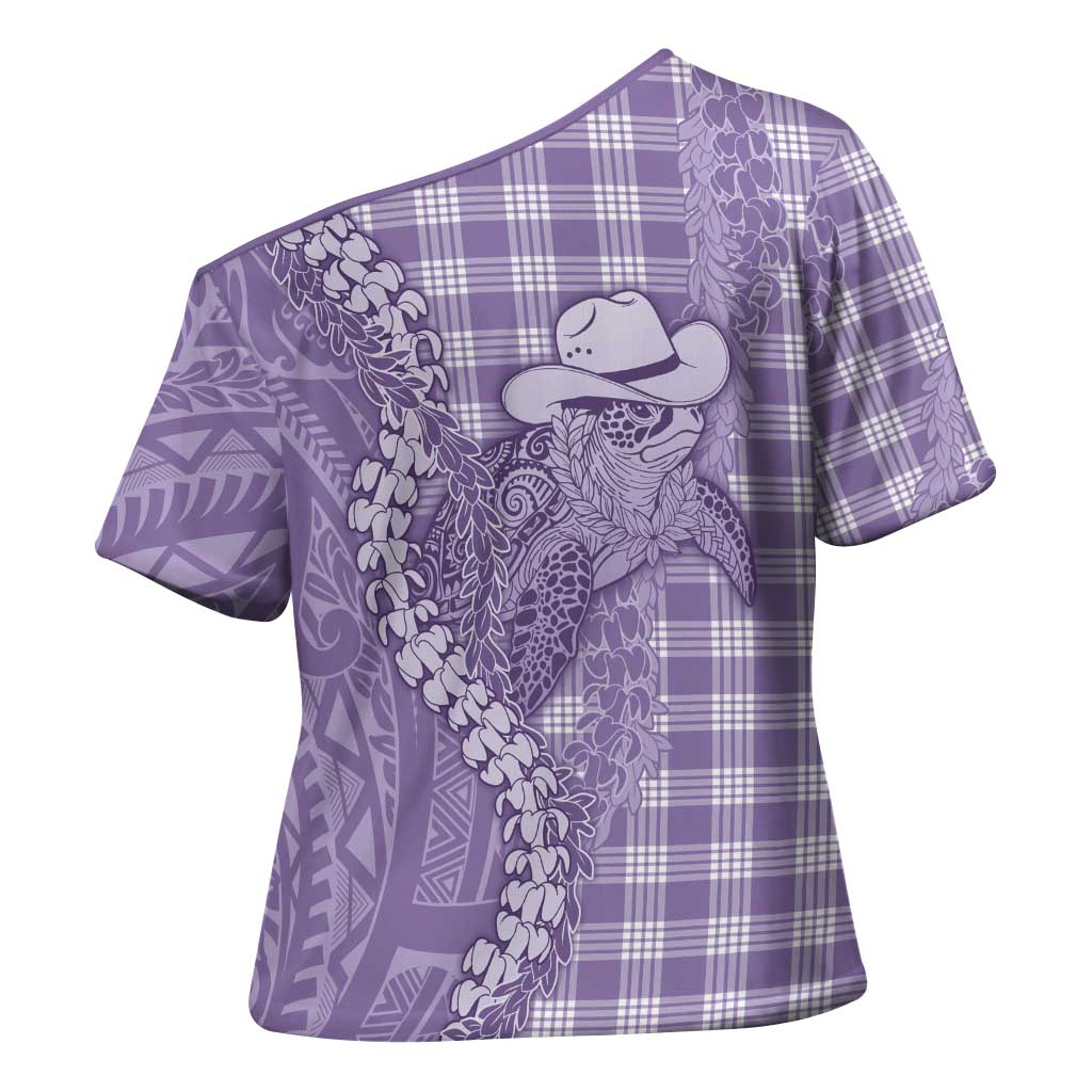 Purple Hawaii Palaka Cowboy Turtle Cross Shoulder Shirt Hawaiian Paniolo Puakenikeni Maile Lei DT05 - Polynesian Pride