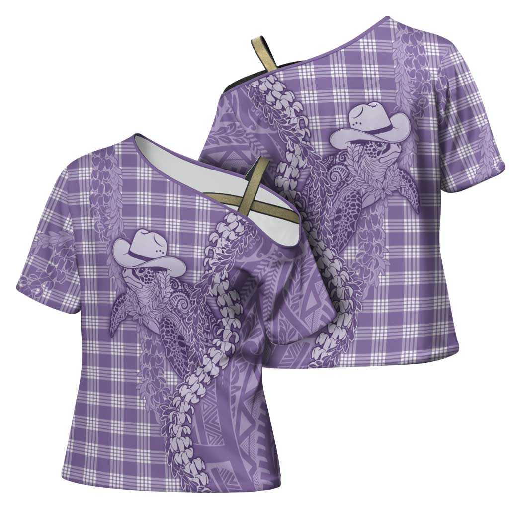 Purple Hawaii Palaka Cowboy Turtle Cross Shoulder Shirt Hawaiian Paniolo Puakenikeni Maile Lei DT05 - Polynesian Pride