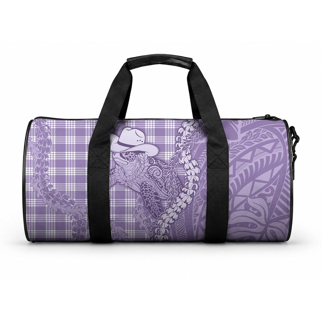 Purple Hawaii Palaka Cowboy Turtle Duffle Bag Hawaiian Paniolo Puakenikeni Maile Lei