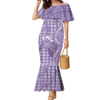 Purple Hawaii Palaka Cowboy Turtle Family Matching Mermaid Dress and Hawaiian Shirt Hawaiian Paniolo Puakenikeni Maile Lei DT05 Mom's Dress Purple - Polynesian Pride