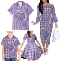 Purple Hawaii Palaka Cowboy Turtle Family Matching Off The Shoulder Long Sleeve Dress and Hawaiian Shirt Hawaiian Paniolo Puakenikeni Maile Lei DT05 - Polynesian Pride