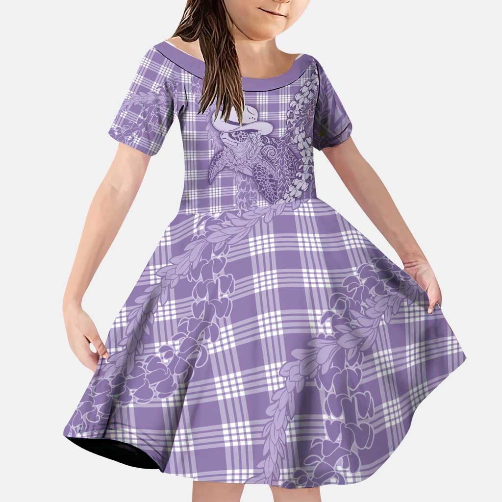 Purple Hawaii Palaka Cowboy Turtle Family Matching Off Shoulder Maxi Dress and Hawaiian Shirt Hawaiian Paniolo Puakenikeni Maile Lei DT05 Daughter's Dress Purple - Polynesian Pride