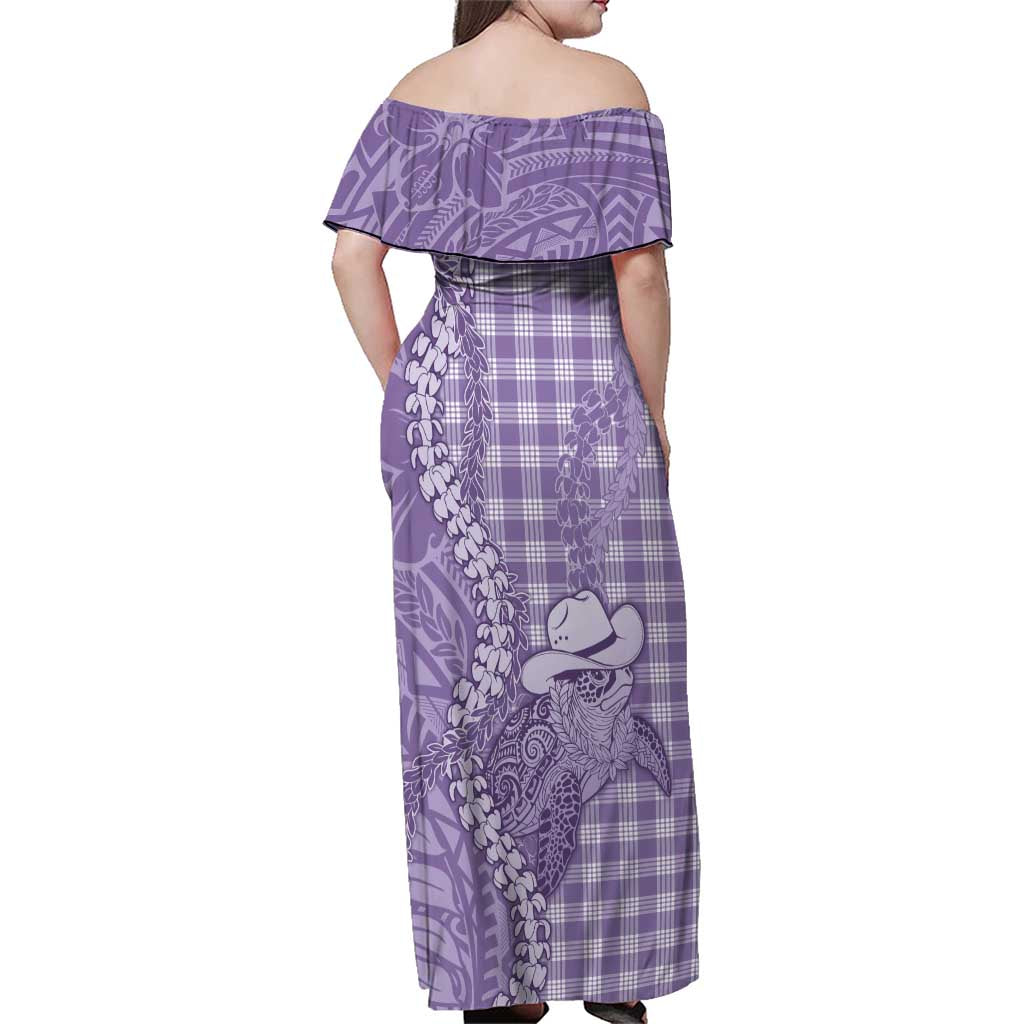 Purple Hawaii Palaka Cowboy Turtle Family Matching Off Shoulder Maxi Dress and Hawaiian Shirt Hawaiian Paniolo Puakenikeni Maile Lei DT05 - Polynesian Pride
