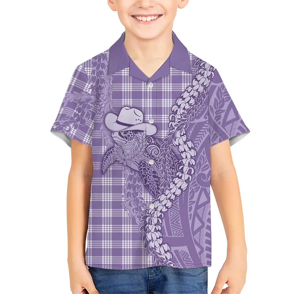Purple Hawaii Palaka Cowboy Turtle Family Matching Off Shoulder Maxi Dress and Hawaiian Shirt Hawaiian Paniolo Puakenikeni Maile Lei DT05 Son's Shirt Purple - Polynesian Pride