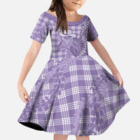 Purple Hawaii Palaka Cowboy Turtle Family Matching Off Shoulder Short Dress and Hawaiian Shirt Hawaiian Paniolo Puakenikeni Maile Lei DT05 Daughter's Dress Purple - Polynesian Pride