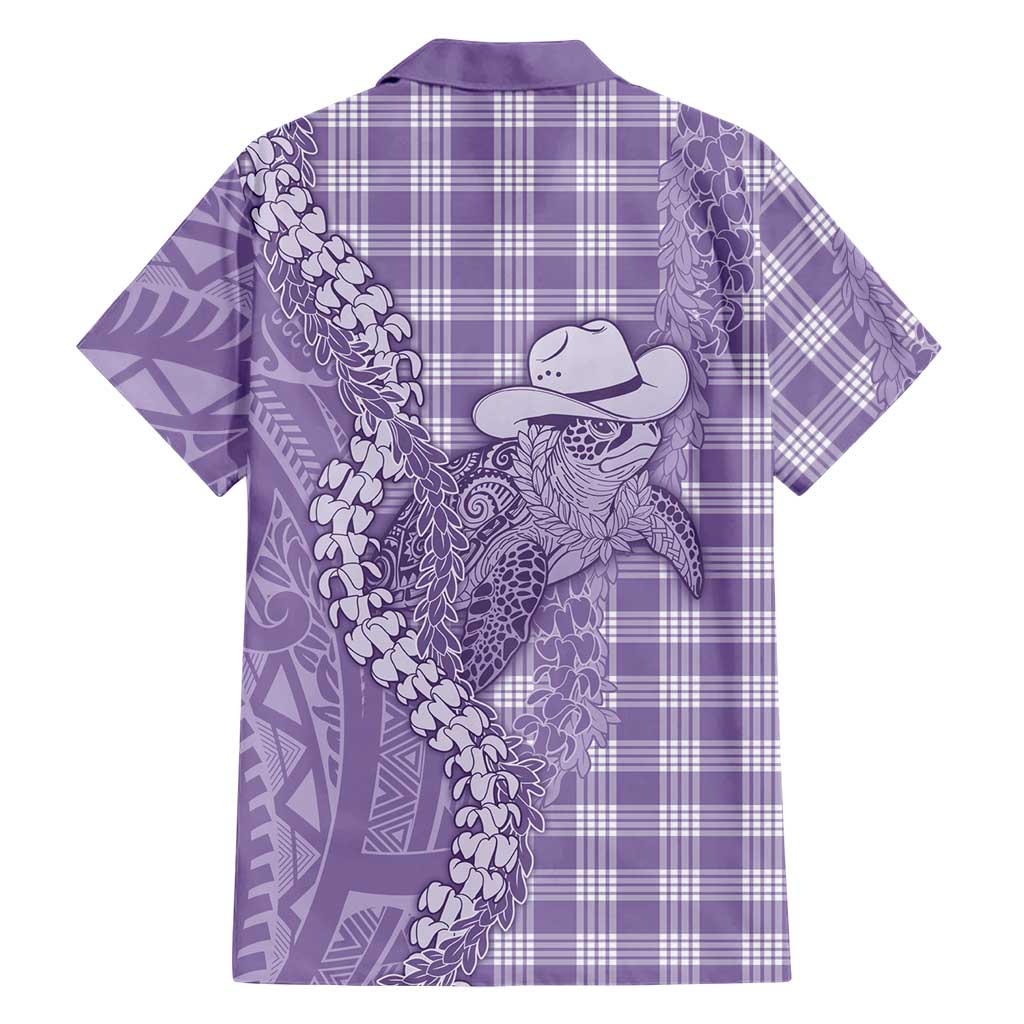 Purple Hawaii Palaka Cowboy Turtle Family Matching Off Shoulder Short Dress and Hawaiian Shirt Hawaiian Paniolo Puakenikeni Maile Lei DT05 - Polynesian Pride