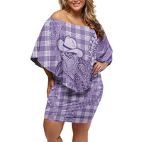 Purple Hawaii Palaka Cowboy Turtle Family Matching Off Shoulder Short Dress and Hawaiian Shirt Hawaiian Paniolo Puakenikeni Maile Lei DT05 Mom's Dress Purple - Polynesian Pride