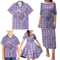 Purple Hawaii Palaka Cowboy Turtle Family Matching Puletasi and Hawaiian Shirt Hawaiian Paniolo Puakenikeni Maile Lei DT05 - Polynesian Pride