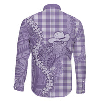 Purple Hawaii Palaka Cowboy Turtle Family Matching Puletasi and Hawaiian Shirt Hawaiian Paniolo Puakenikeni Maile Lei DT05 - Polynesian Pride