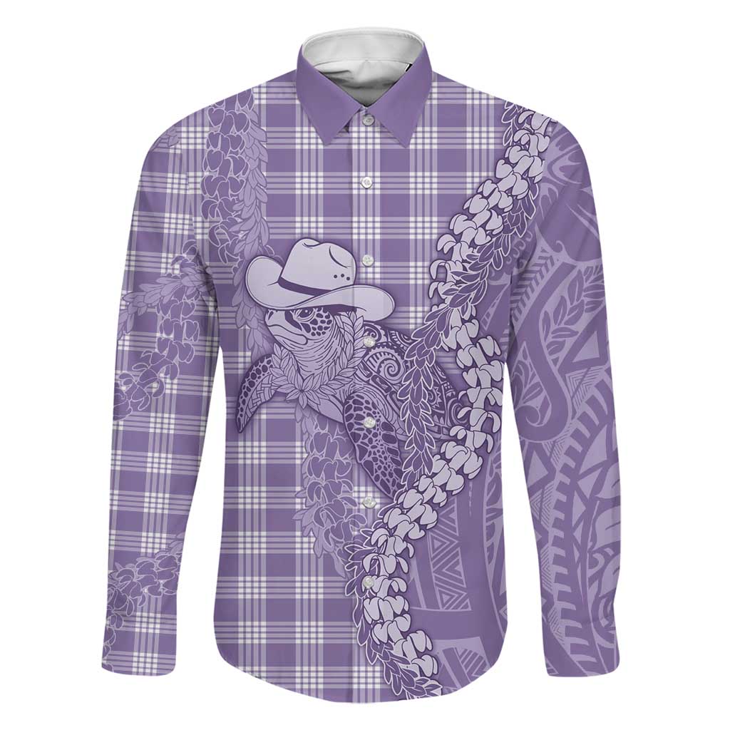 Purple Hawaii Palaka Cowboy Turtle Family Matching Short Sleeve Bodycon Dress and Hawaiian Shirt Hawaiian Paniolo Puakenikeni Maile Lei DT05 Dad's Shirt - Long Sleeve Purple - Polynesian Pride