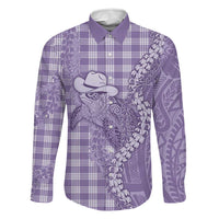 Purple Hawaii Palaka Cowboy Turtle Family Matching Summer Maxi Dress and Hawaiian Shirt Hawaiian Paniolo Puakenikeni Maile Lei DT05 Dad's Shirt - Long Sleeve Purple - Polynesian Pride