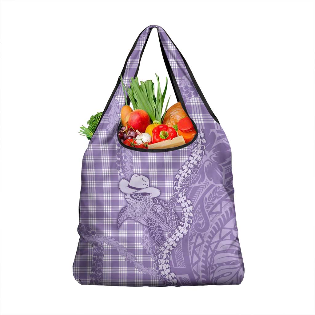 Purple Hawaii Palaka Cowboy Turtle Grocery Bag Hawaiian Paniolo Puakenikeni Maile Lei DT05 1-pack One Size Purple - Polynesian Pride