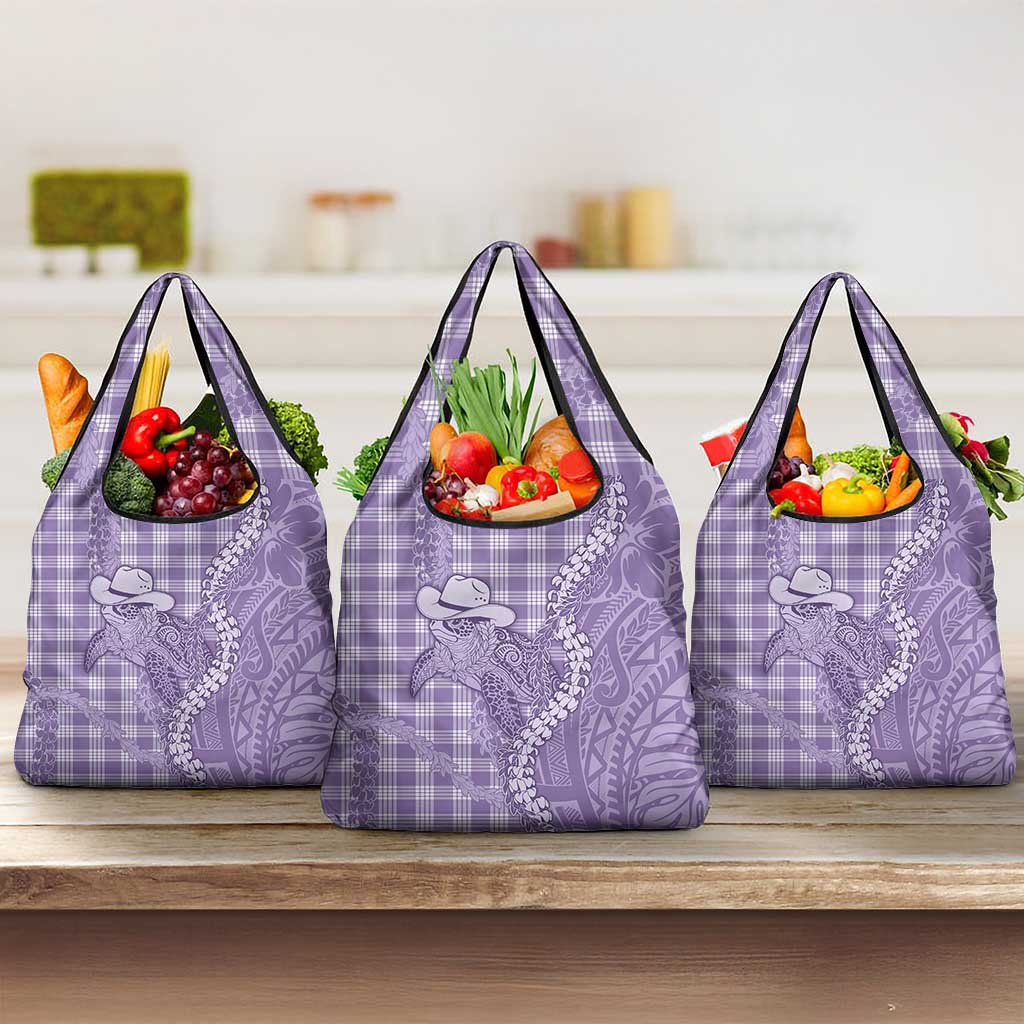 Purple Hawaii Palaka Cowboy Turtle Grocery Bag Hawaiian Paniolo Puakenikeni Maile Lei DT05 3-pack One Size Purple - Polynesian Pride