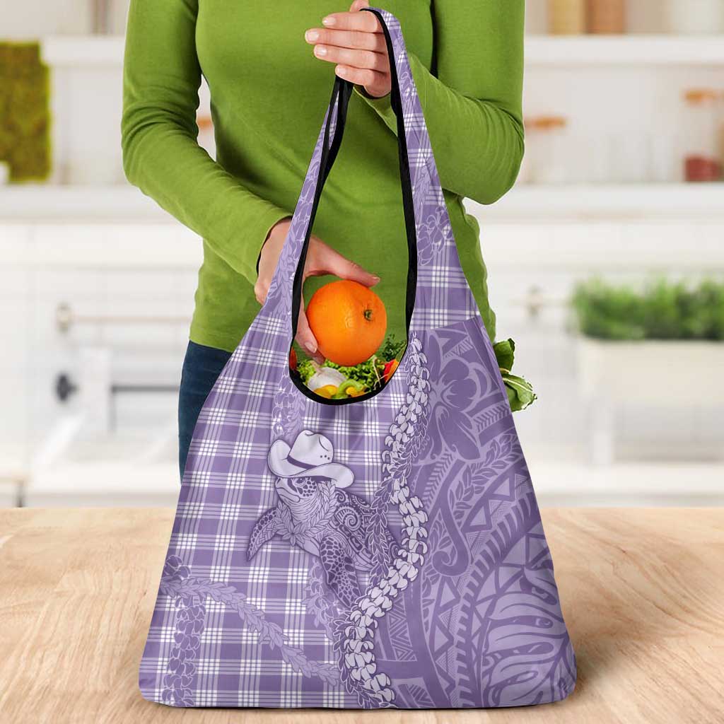 Purple Hawaii Palaka Cowboy Turtle Grocery Bag Hawaiian Paniolo Puakenikeni Maile Lei DT05 - Polynesian Pride