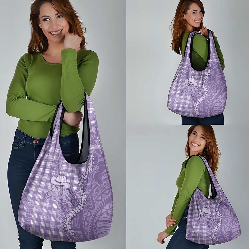 Purple Hawaii Palaka Cowboy Turtle Grocery Bag Hawaiian Paniolo Puakenikeni Maile Lei DT05 - Polynesian Pride
