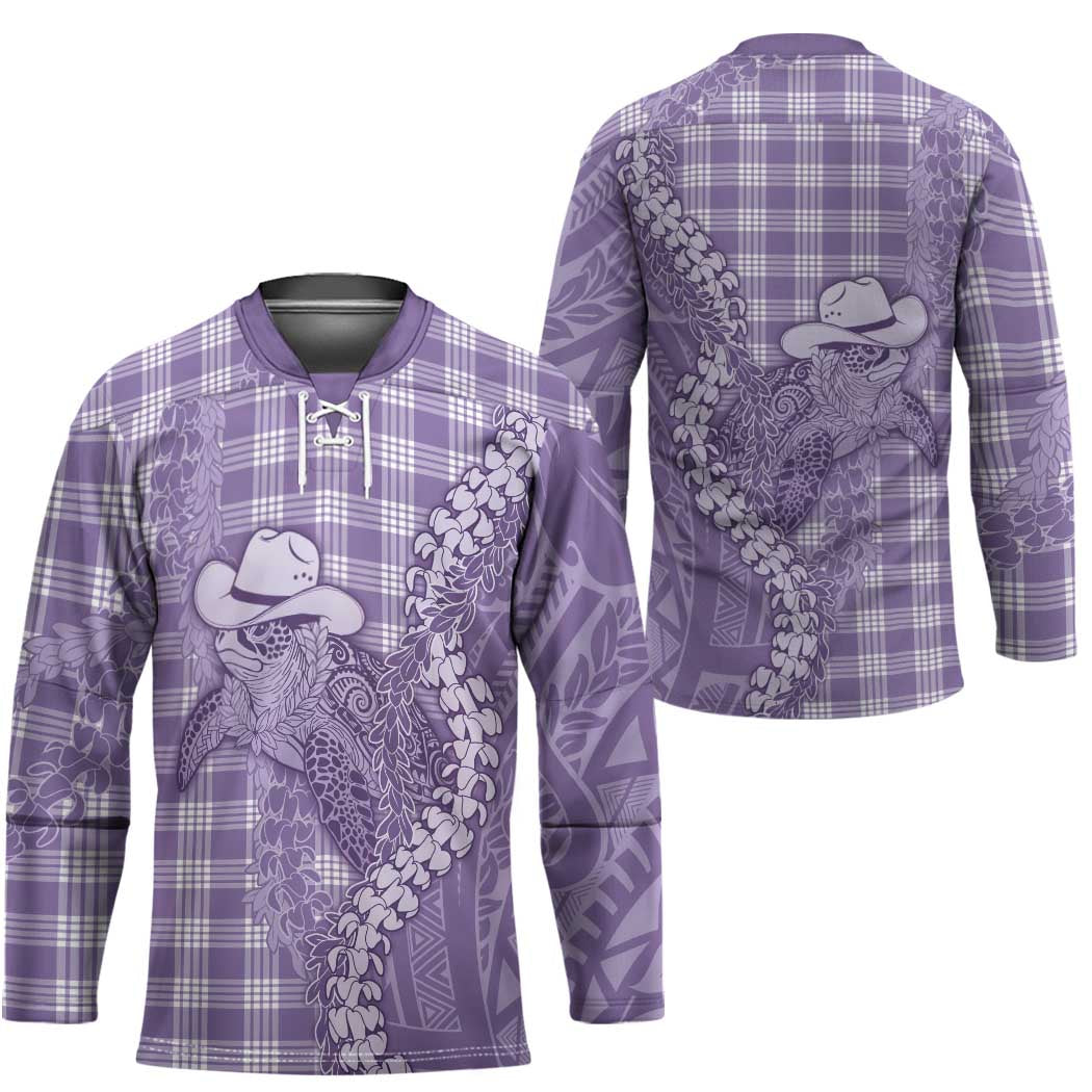 Purple Hawaii Palaka Cowboy Turtle Hockey Jersey Hawaiian Paniolo Puakenikeni Maile Lei DT05 - Polynesian Pride