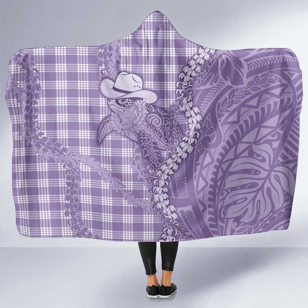 Purple Hawaii Palaka Cowboy Turtle Hooded Blanket Hawaiian Paniolo Puakenikeni Maile Lei DT05 One Size Purple - Polynesian Pride