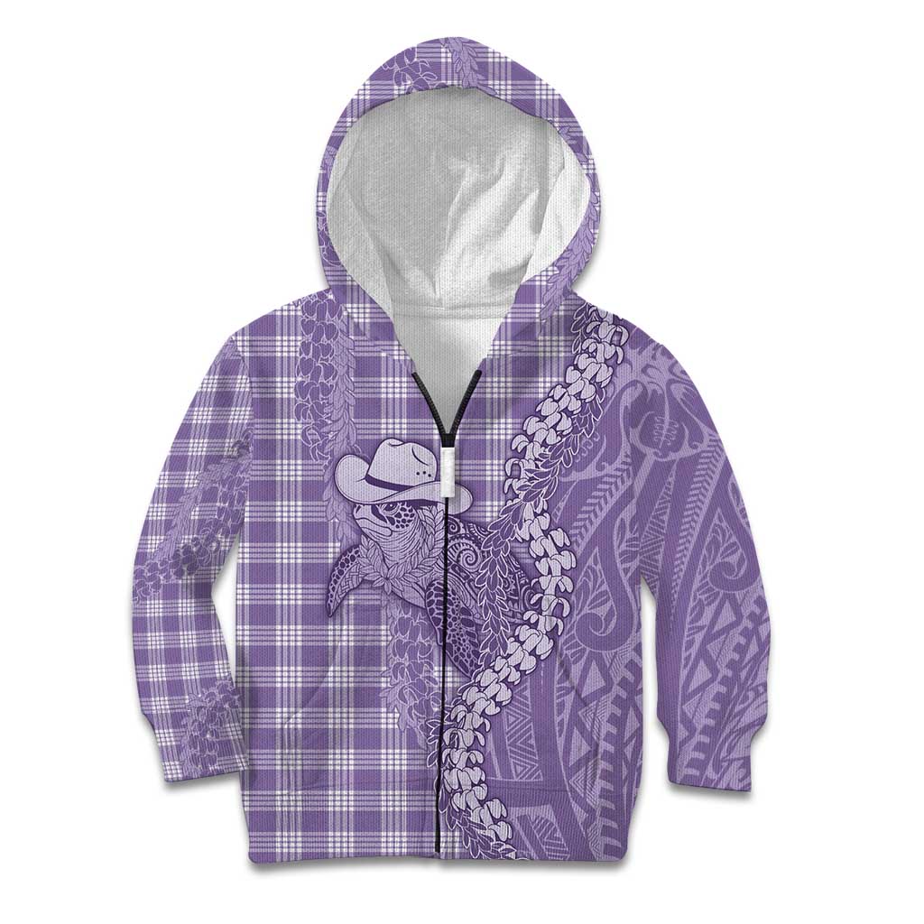 Purple Hawaii Palaka Cowboy Turtle Kid Hoodie Hawaiian Paniolo Puakenikeni Maile Lei DT05 Zip Hoodie Purple - Polynesian Pride
