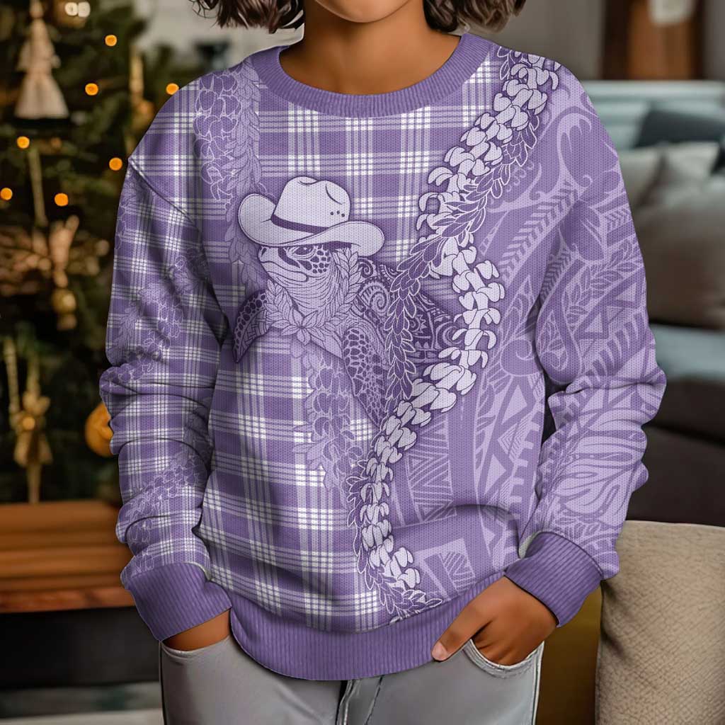 Purple Hawaii Palaka Cowboy Turtle Kid Ugly Christmas Sweater Hawaiian Paniolo Puakenikeni Maile Lei DT05 - Polynesian Pride