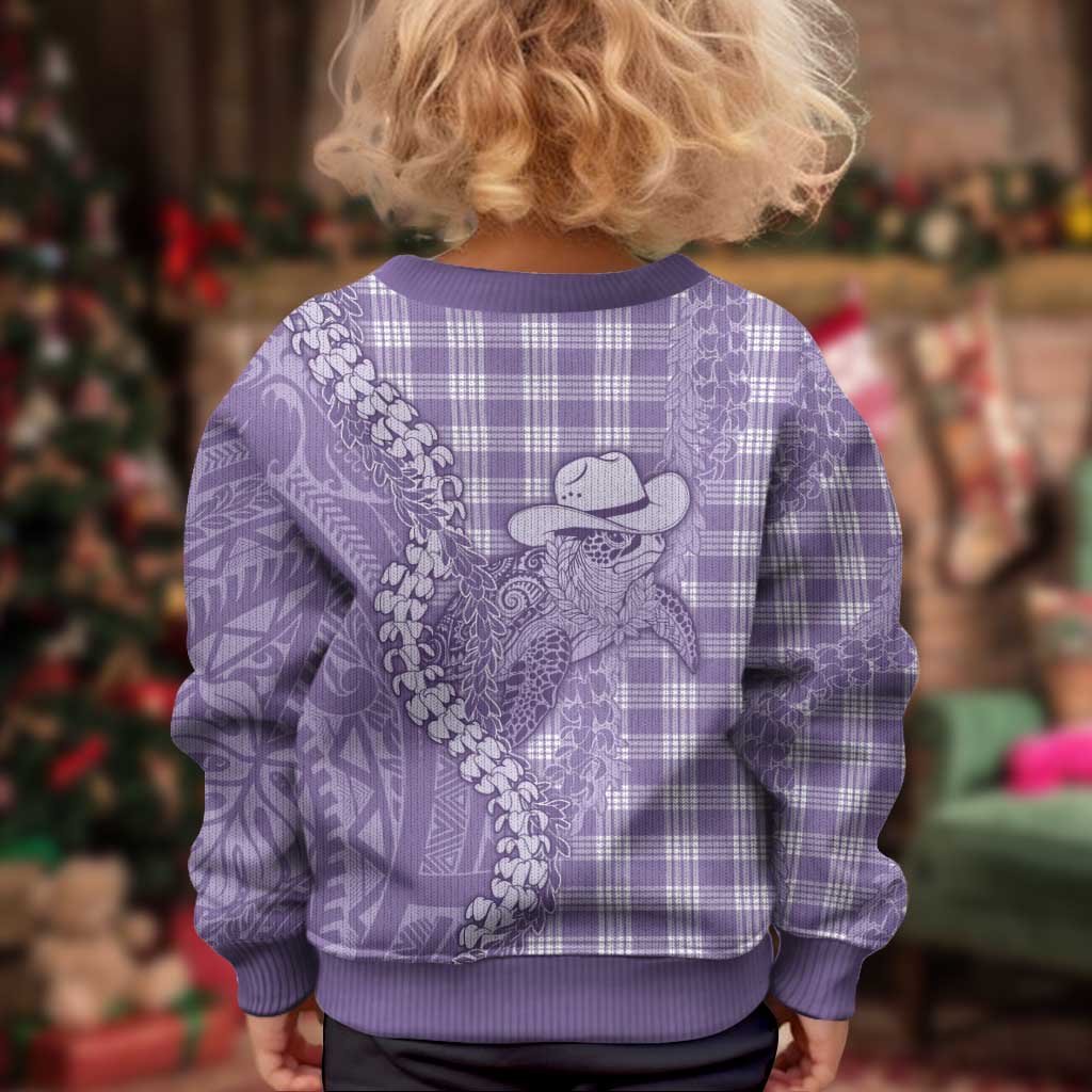 Purple Hawaii Palaka Cowboy Turtle Kid Ugly Christmas Sweater Hawaiian Paniolo Puakenikeni Maile Lei DT05 - Polynesian Pride