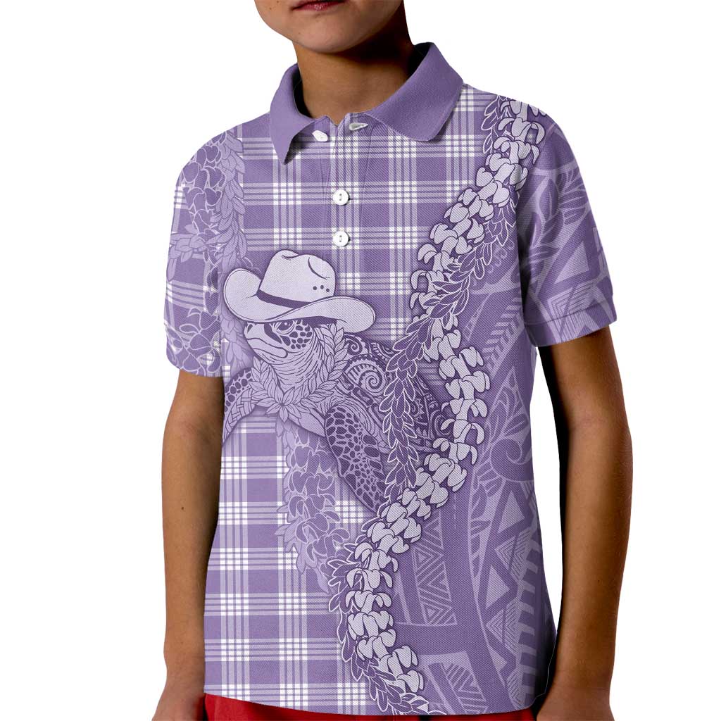 Purple Hawaii Palaka Cowboy Turtle Kid Polo Shirt Hawaiian Paniolo Puakenikeni Maile Lei - Polynesian Pride