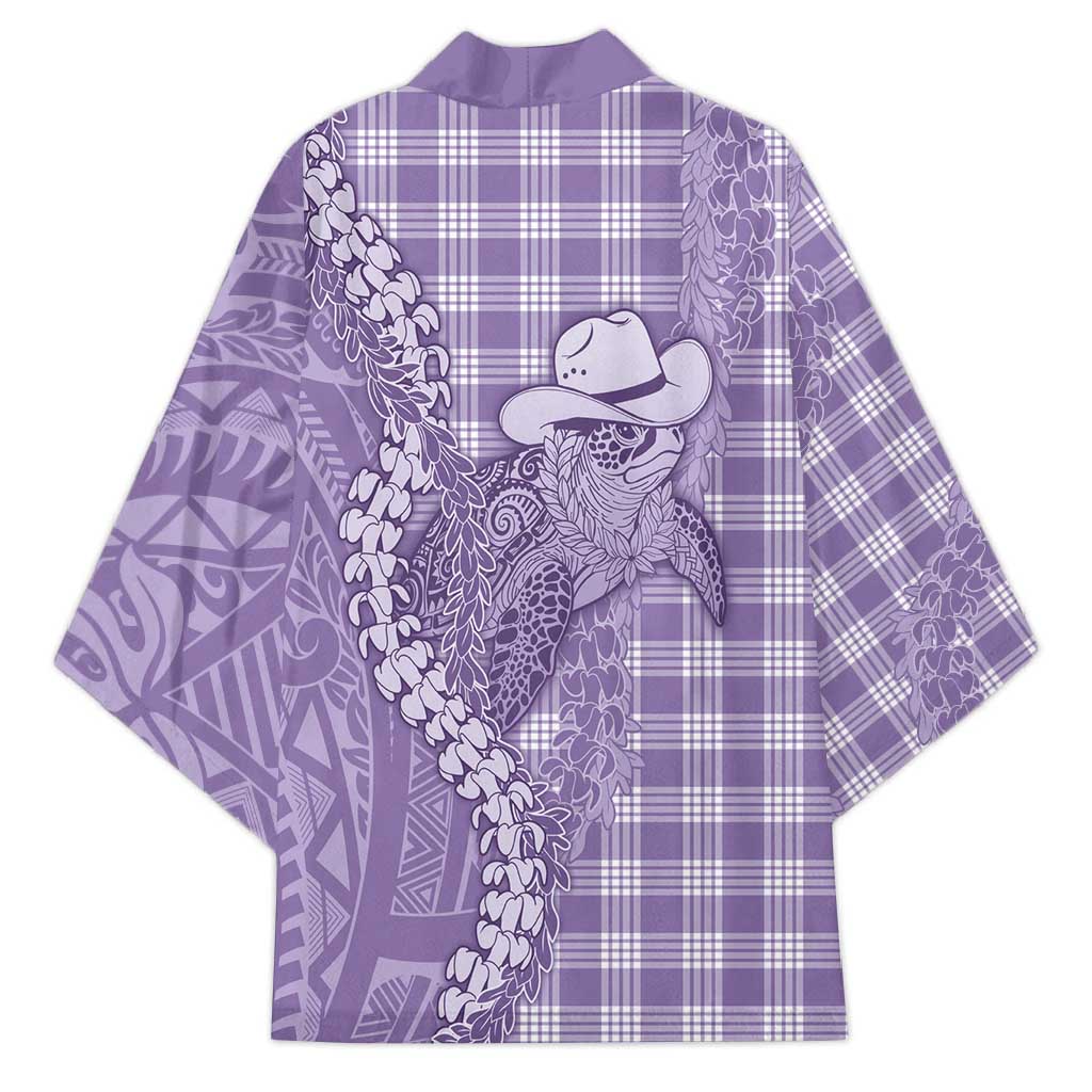 Purple Hawaii Palaka Cowboy Turtle Kimono Hawaiian Paniolo Puakenikeni Maile Lei DT05 - Polynesian Pride