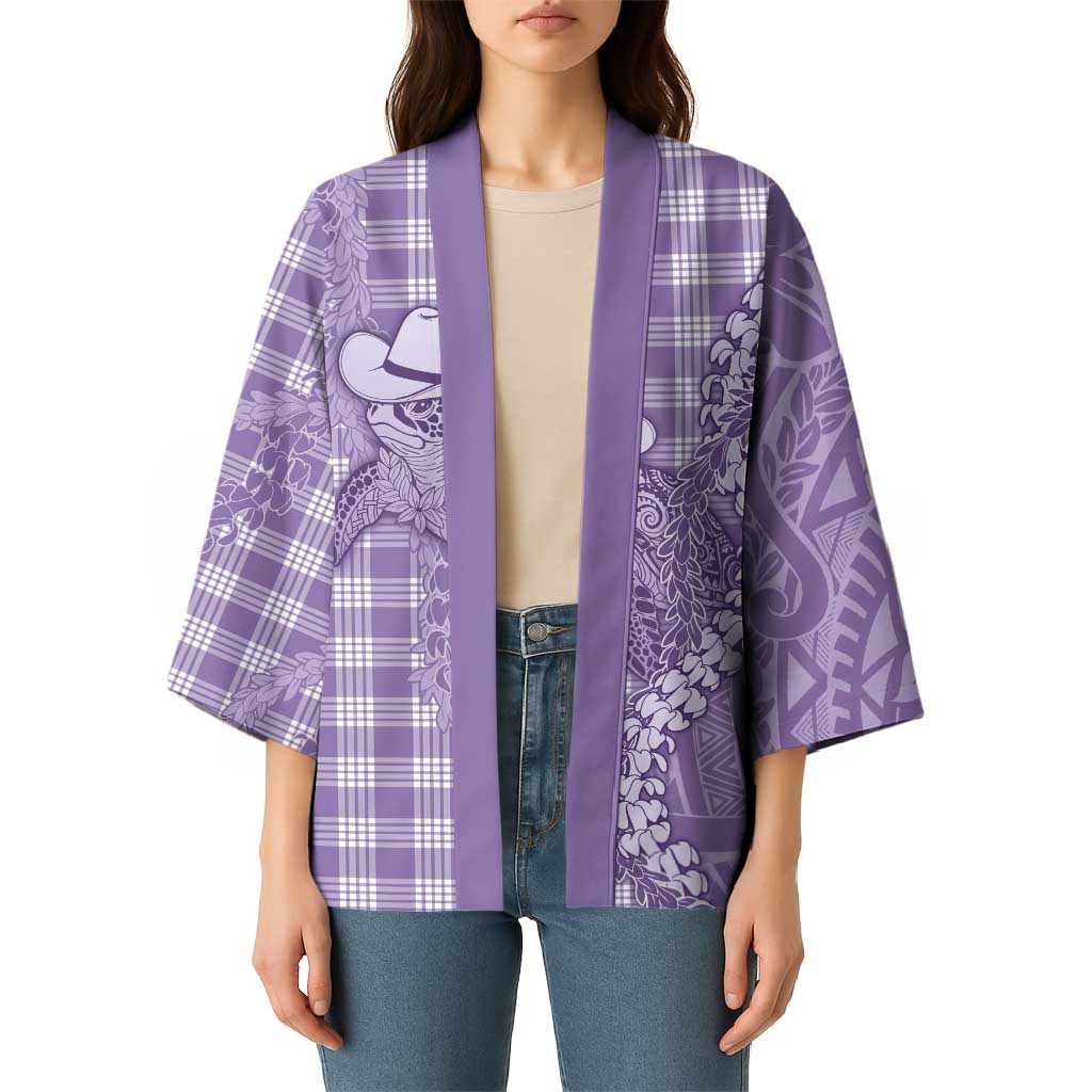 Purple Hawaii Palaka Cowboy Turtle Kimono Hawaiian Paniolo Puakenikeni Maile Lei DT05 - Polynesian Pride