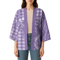 Purple Hawaii Palaka Cowboy Turtle Kimono Hawaiian Paniolo Puakenikeni Maile Lei DT05 - Polynesian Pride