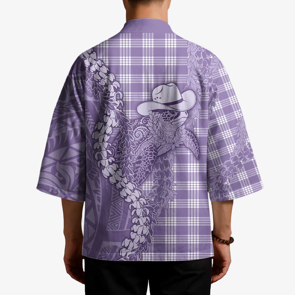 Purple Hawaii Palaka Cowboy Turtle Kimono Hawaiian Paniolo Puakenikeni Maile Lei DT05 - Polynesian Pride