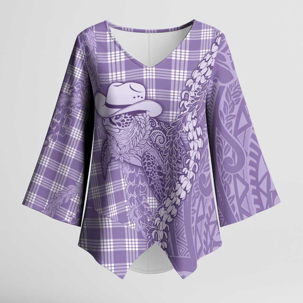 Purple Hawaii Palaka Cowboy Turtle Kimono Sleeve Blouse Hawaiian Paniolo Puakenikeni Maile Lei DT05 Female Purple - Polynesian Pride