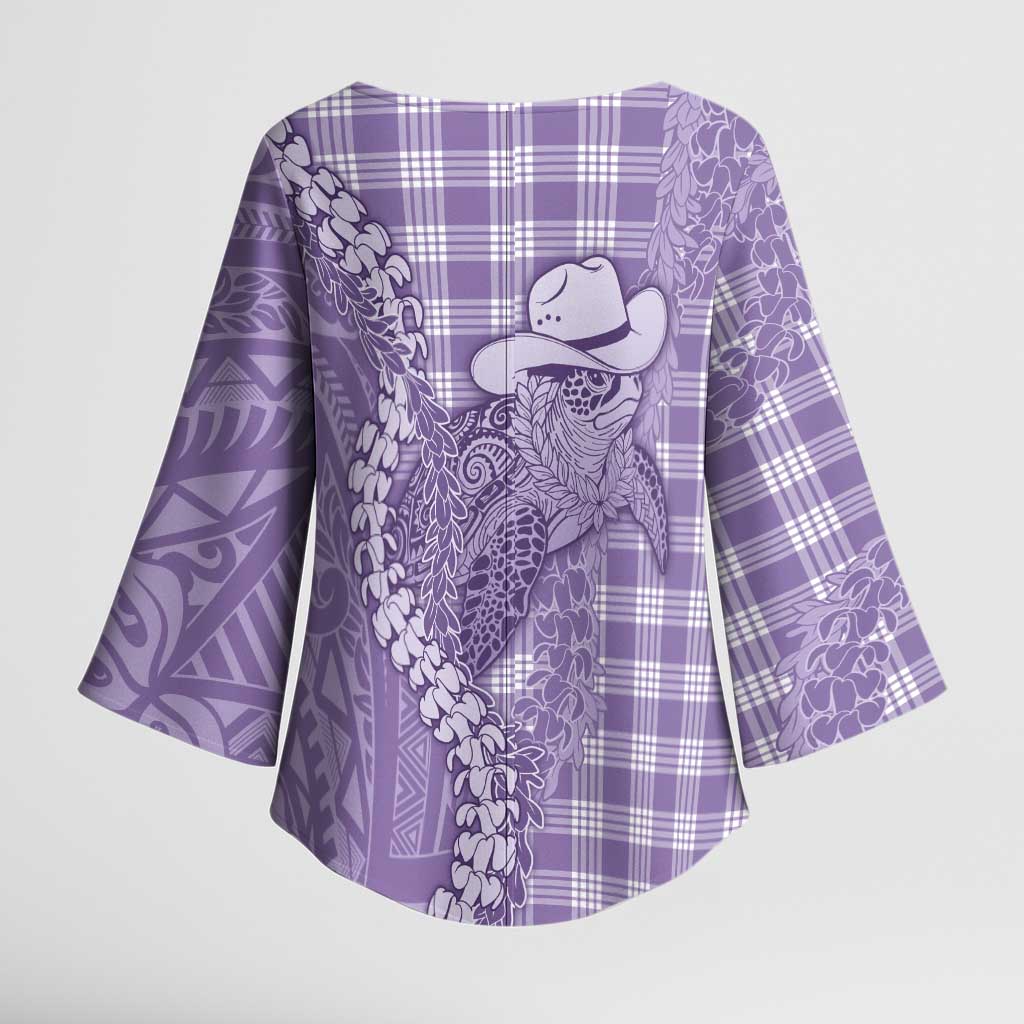 Purple Hawaii Palaka Cowboy Turtle Kimono Sleeve Blouse Hawaiian Paniolo Puakenikeni Maile Lei DT05 - Polynesian Pride