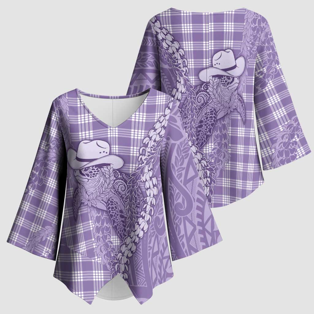 Purple Hawaii Palaka Cowboy Turtle Kimono Sleeve Blouse Hawaiian Paniolo Puakenikeni Maile Lei DT05 - Polynesian Pride