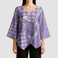 Purple Hawaii Palaka Cowboy Turtle Kimono Sleeve Blouse Hawaiian Paniolo Puakenikeni Maile Lei DT05 - Polynesian Pride