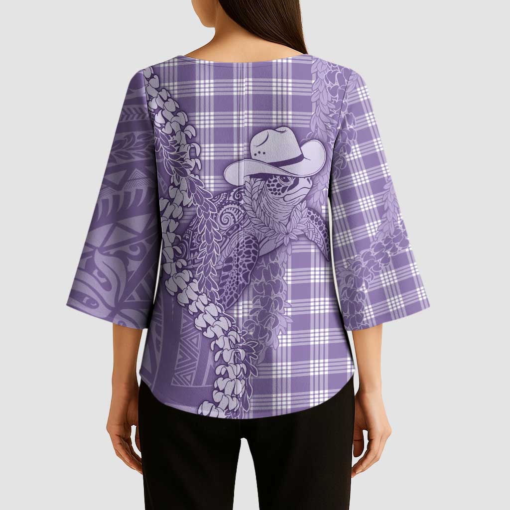 Purple Hawaii Palaka Cowboy Turtle Kimono Sleeve Blouse Hawaiian Paniolo Puakenikeni Maile Lei DT05 - Polynesian Pride