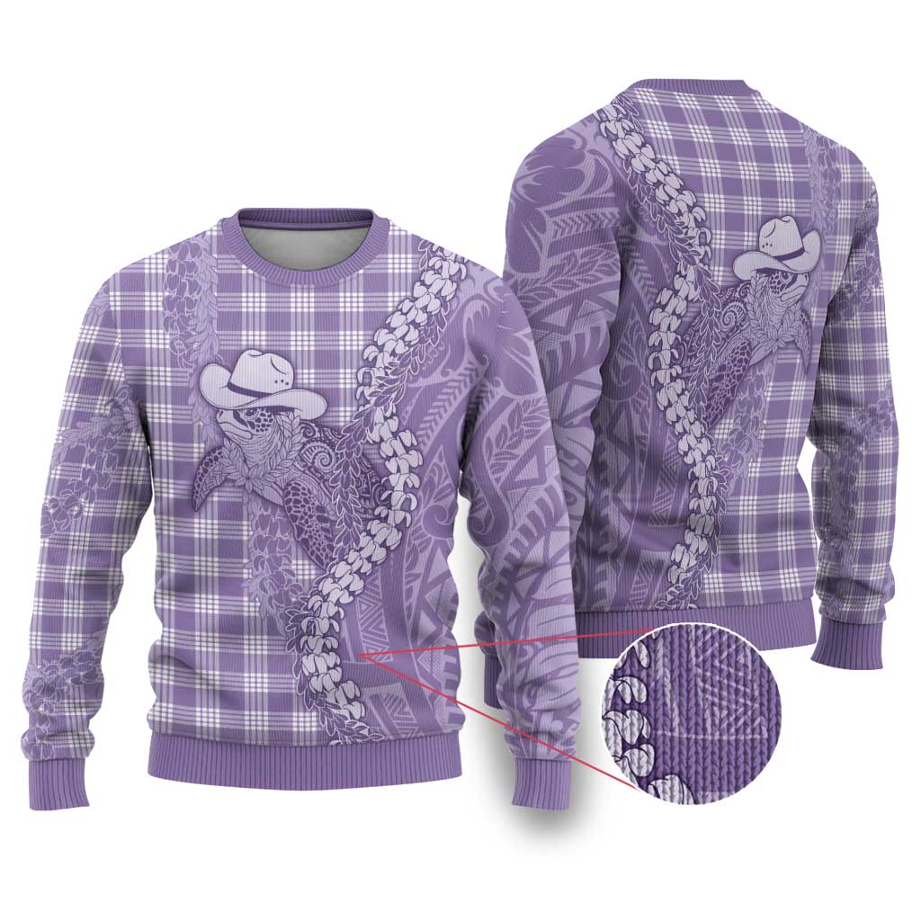Purple Hawaii Palaka Cowboy Turtle Ugly Christmas Sweater Hawaiian Paniolo Puakenikeni Maile Lei DT05 Purple - Polynesian Pride