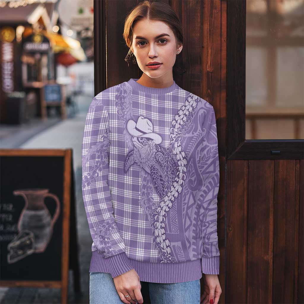 Purple Hawaii Palaka Cowboy Turtle Ugly Christmas Sweater Hawaiian Paniolo Puakenikeni Maile Lei DT05 - Polynesian Pride